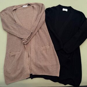 Two Old Navy Long Open Cardigans Black Beige Bundle